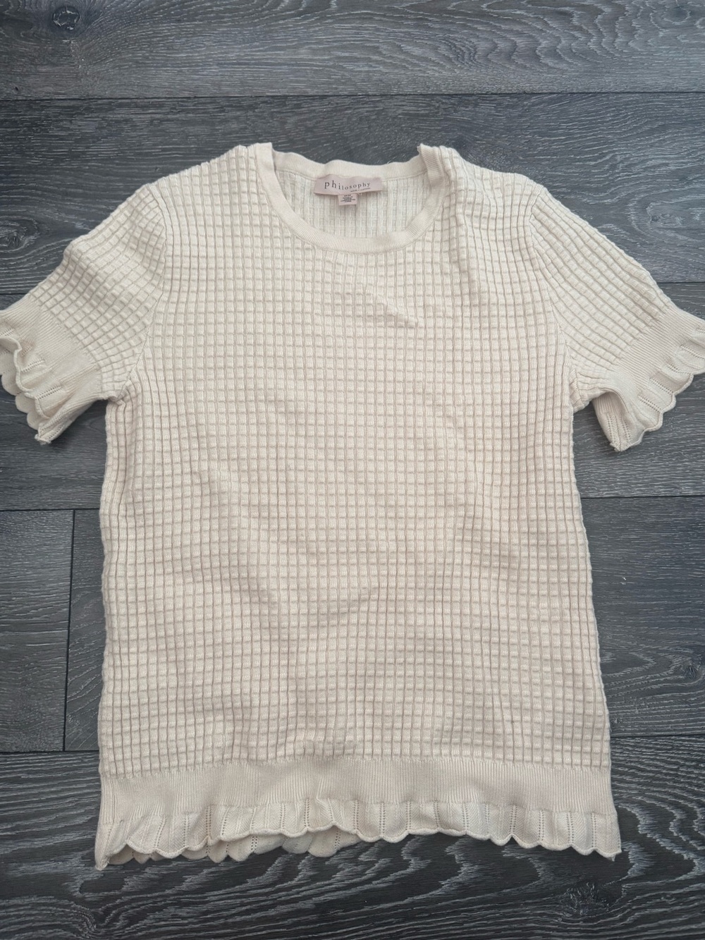 Philosophy Cream Waffle Knit Short Sleeve Top